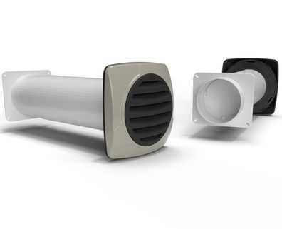 Außengitter Ø 125mm Teleskop-Mauerkasten 35-68cm Abluft Magnet-Rückstauklappe