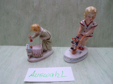 Porzellan Figuren Kinder Mädchen Mädel Puppenbett Kinderwagen Germany & Nr