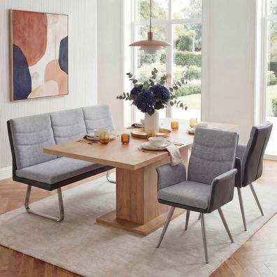 Set 2x Esszimmerstuhl+Sitzbank HWC-G54, Bank Küchenstuhl mit Armlehne