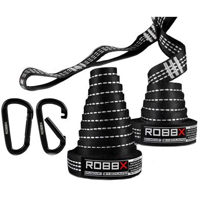 ROBBX® Hängematten Befestigungsset 300x2,5 cm + Schwerlast-Karabiner