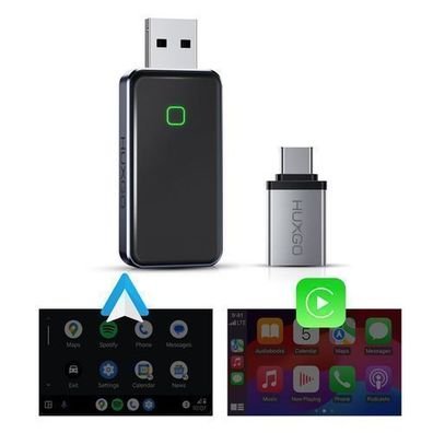 HUXGO® Wireless Adapter fur Au2-in-1 fur Auto, Mini Kabellos CarPlay und Android