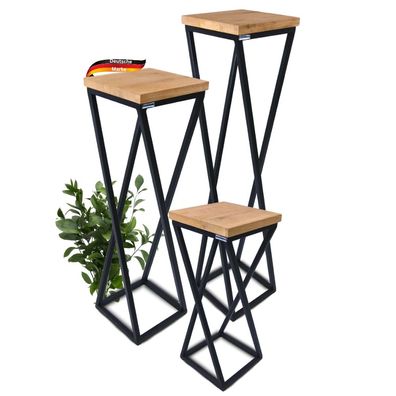 Blumenständer Holz Metallgestell KABRI 3er Set Eichenholz Dekoständer für Blumen