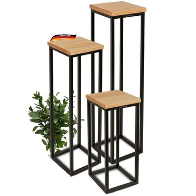 Blumenständer Holz LURI 3er Set Eichenholz Metallgestell Dekoständer für Blumen