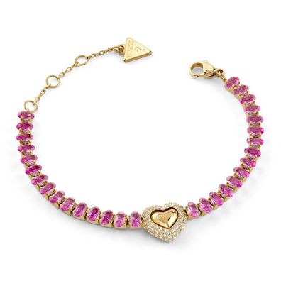 Guess Schmuck Damen-Tennisarmband Herz Pink/Goldfarben JUBB06093JWYGPKS