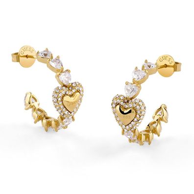 Guess Schmuck Damen-Ohrringe Creolen Pavé Herz Crystals Goldfarben JUBE06004JWYGT/U