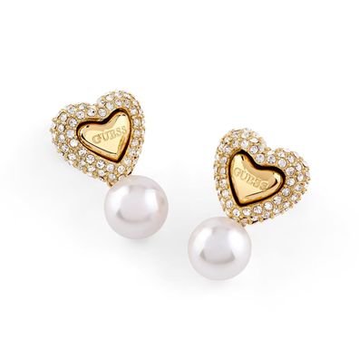 Guess Schmuck Damen-Ohrringe Ohrhänger Herz Perle Goldfarben JUBE06006JWYGT/U