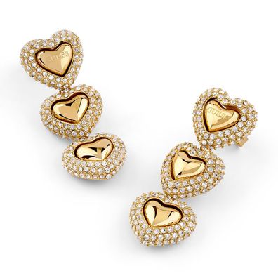 Guess Schmuck Damen-Ohrringe Ohrhänger Herz Pavé Goldfarben 36 mm JUBE06011JWYGT/U