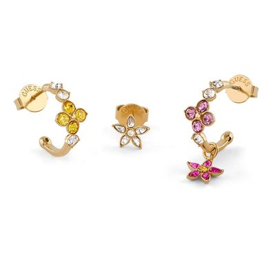Guess Schmuck Damen-Ohrringe 3er-Set Crystal Flowers Bunt JUBE06035JWYGMCT/U