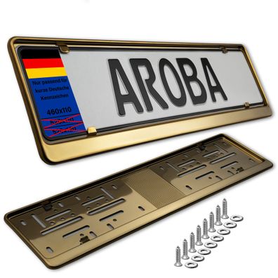 2x Premium Kennzeichenhalter Edelstahl GOLD für Deutschland Kurzkennzeichen 460x110