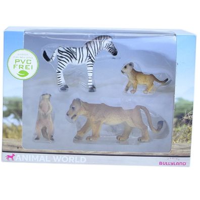 Bullyland Animal World Zebra Erdmännchen Löwin kleiner Löwe Figuren Kinder