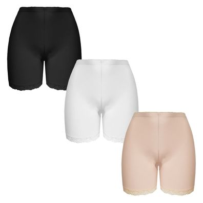 Damen Radlerhose Leggings mit Spitze Unterhose Langbeinschlüpfer Pants Sporthose Neu