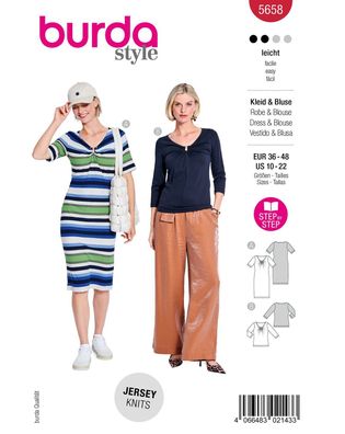 burda Schnittmuster Damen Jerseykleid & Bluse #5658 Gr. 36-48