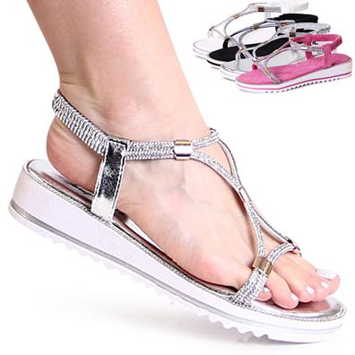 topschuhe24 2755 Damen Riemchen Sandalen mit Glitzer