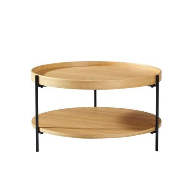 Moderner 2-Etagen Couchtisch Rund Holz Eisen Beistelltisch 69x38 cm