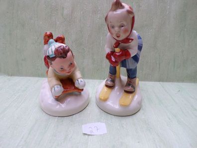 2x Elly Strobach Royal Dux Duchov Königova Paar Figur Porzellan Junge Mädchen Kinder