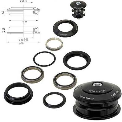 Steuersatz 1 1/8" Ahead Neco, semi-integrated schwarz, Messingschlager, 390319