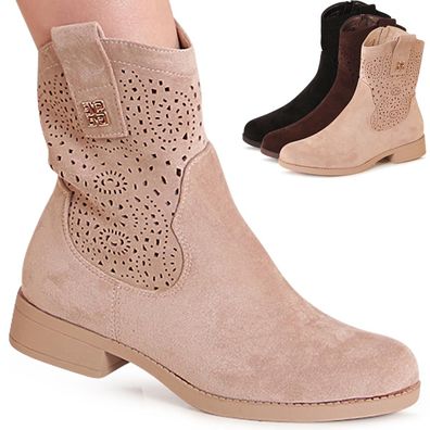 topschuhe24 3216 Damen Cut Out Stiefeletten Ankle Boots