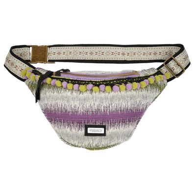 Hipbag Tasche Canvas-Stoff mit Pompoms goldmarie Gürteltasche hellgrau beere