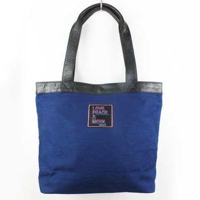 Love Peace Moin Shopper Canvas-Stoff mit Leder Details goldmarie Tasche blau