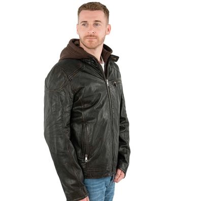Mauritius - Herren Lederjacke Bikerjacke Lammnappa schwarz vintage