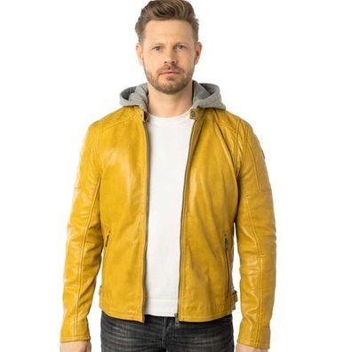 Mauritius - Herren Echtleder Lederjacke Bikerjacke Lammnappa gelb