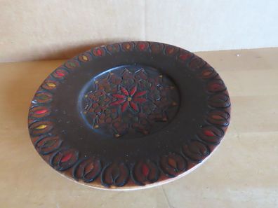 Zierteller Holzteller dunkel mit Schnitzerei Blume ca. 14,5 cm Ø Mitbringsel