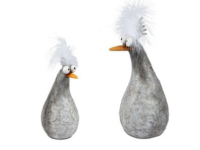 1 Set mit 2 Stueck Figur Vogel Rudi 17 und 21cm mit Federn, Dekoration Ostern, Fruehl
