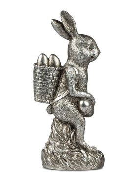 Tierfigur Hase , Antik Silberfarben, 24 cm, Stolzer Hase Skulptur - Dekoration fuer O