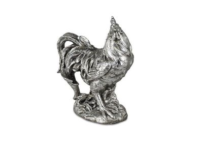 Tierfigur Hahn , Silberfarben, 19 cm, Stolzer Hahn Skulptur- Dekoration fuer Ostern