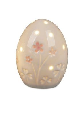 Geschenke u. Dekoration zu Ostern, Osterschmuck- Osterei Ei mit Blumen + LED 9cm aus