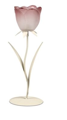 Leuchter 1flm. 25cm sort. aus cremefarbenem Metall mit matter, rosa Glasbluete kombi