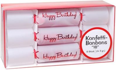 Set Konfetti-Bonbon 18 , 6-tlg. weiss/rot zum 18. Geburtstag