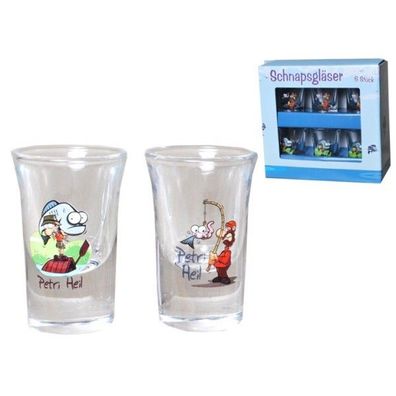 Schnapsglas Petri Heil Glas fuer Angler 1Packung mit 6 Schnapsglaeaser