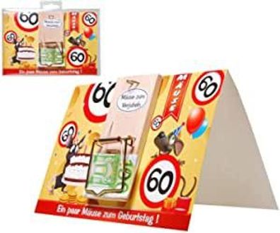 Deko Mausefalle auf Karte zum 60. Geburtstag