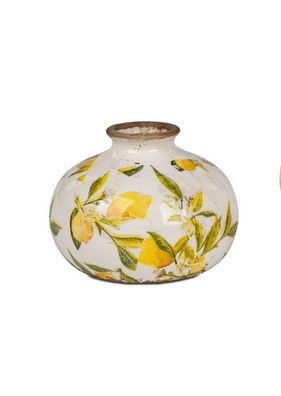 Vase in Vintage-Optik 13x10cmaus Keramik mit Zitronen-Dekor