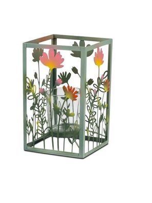 Dekoratives Windlicht Teelicht Laterne 10x15cm aus Metall/Glas mit Blumen
