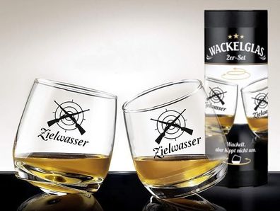 Wackelglas Zielwasser Geschenkideen für Jäger Jagdgeschenke, 2 Gläser im GK
