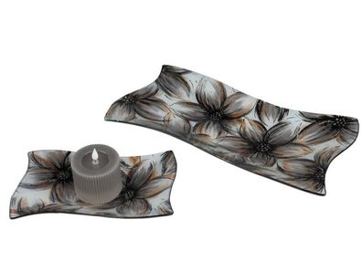 Dekorative Magnolie Teller / Schale, Kerzenteller Deko-Teller 25x15cm aus Farbglas