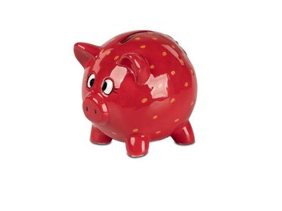 Spardose Sparschwein mit Stopfen 12cm Erdbeer-Design