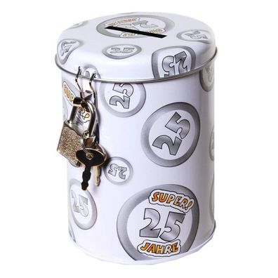 Spardose 25 silber Metall zur Silberhochzeit oder Geburtstag