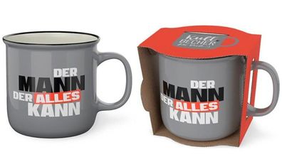 Tasse Becher Keramik grau, 250 ml, Tasse mit Spruch, 1 Stueck -Der Mann der alles kan