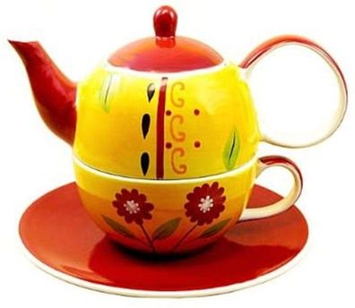 Tea for one 4tlg Set Teekanne Teetasse fuer eine Person aus Keramik Serie Danja