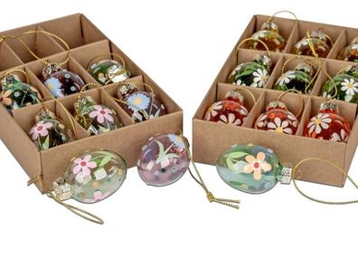 Set Mini Ostereier Set mit Blumendekor, 9 Stueck, Glaskugeln fuer Osterstrauss Dekora