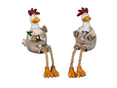 2 Stueck Set- Deko Huhn Berta Figur mit Seil-Beinen