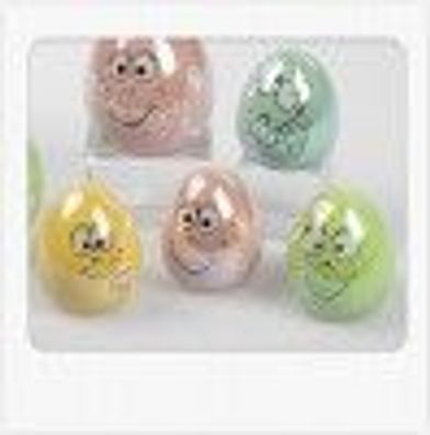 Deko-Ei stehend 9cm 1 Stueck 1 Farbe sortiert Funny Face, Steingut