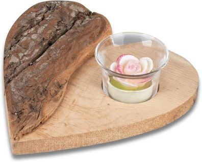 1 Stueck Leuchter Herz Tischlicht mit Holz- Rinde- rustikal 18cm