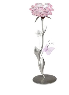 Wundervoller Teelichleuchter Metall 1 flammig 28cm Glasbluete in rosa