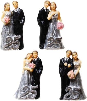 1 Stueck Silber-Hochzeitspaar mit 25 , sortiert Poly, 9 x 4,5 cm