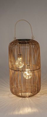 Dekorative Laterne in Rattan-Optik 22x38cm mit 2 Solar-Birnen, aus Metall