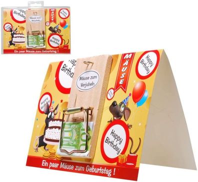 Deko Mausefalle auf Karte zum Geburtstag Happy Birthday